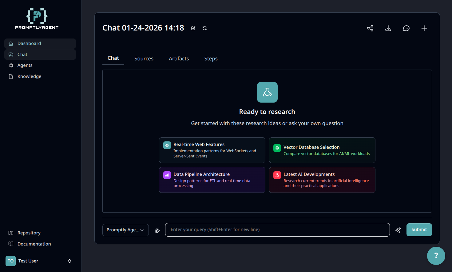 PromptlyAgent Chat Interface