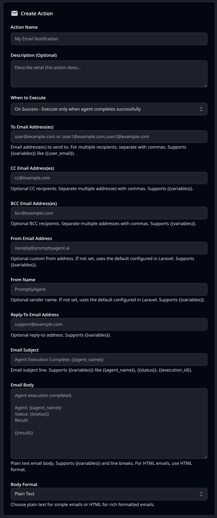 Email Output Action for PromptlyAgent - Screenshot 1