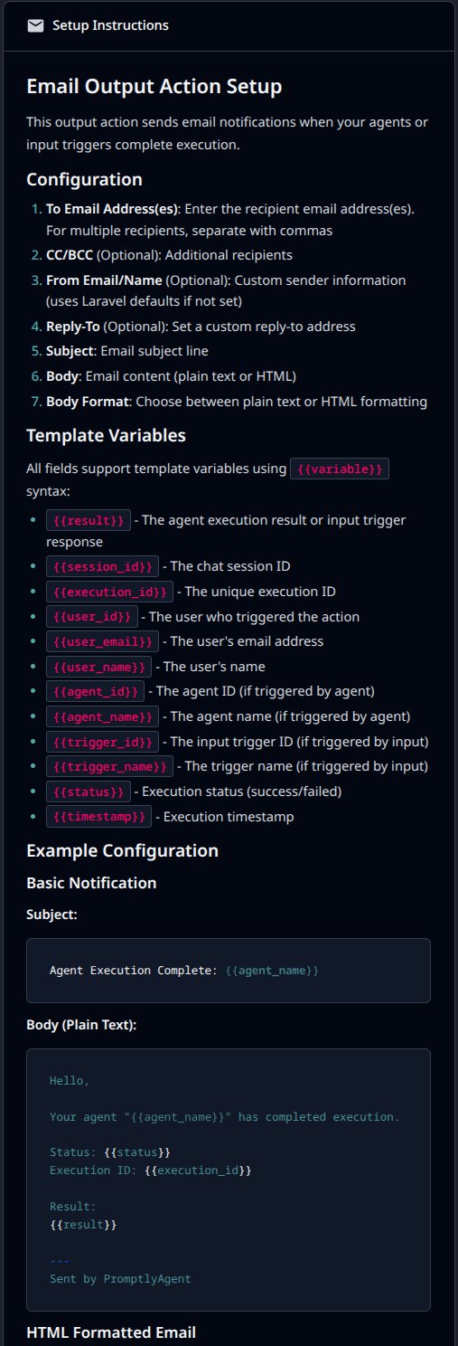 Email Output Action for PromptlyAgent - Screenshot 2