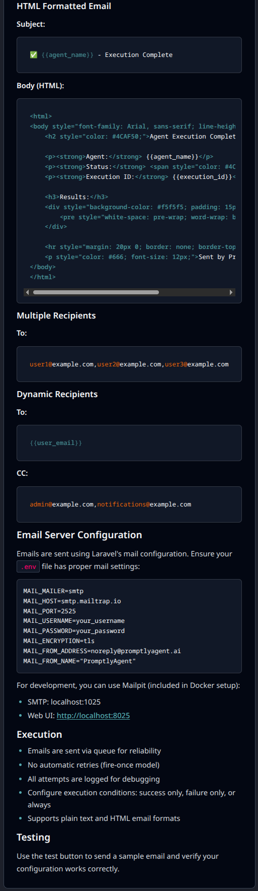 Email Output Action for PromptlyAgent - Screenshot 3