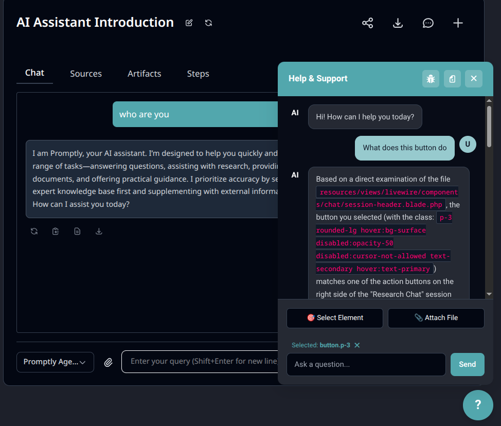PromptlyAgent Support Widget